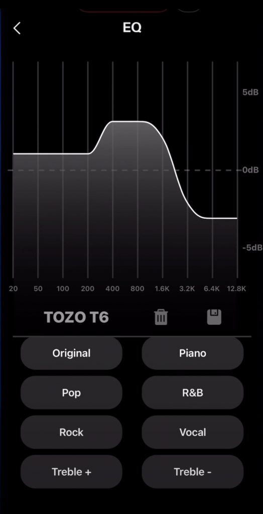 TOZO T6 EQ settings